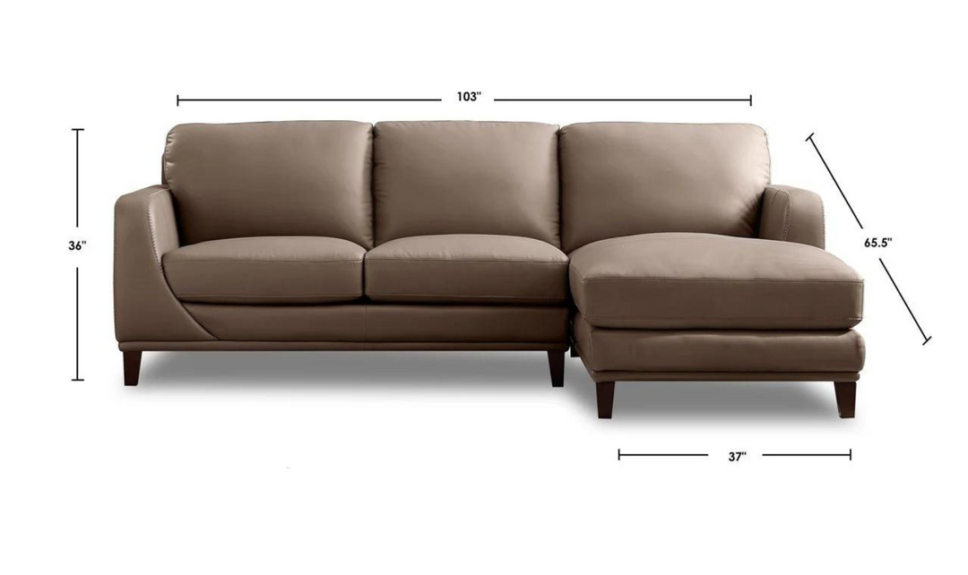 Soma L-Shape Leather Sectional Sofa in  Taupe Brown