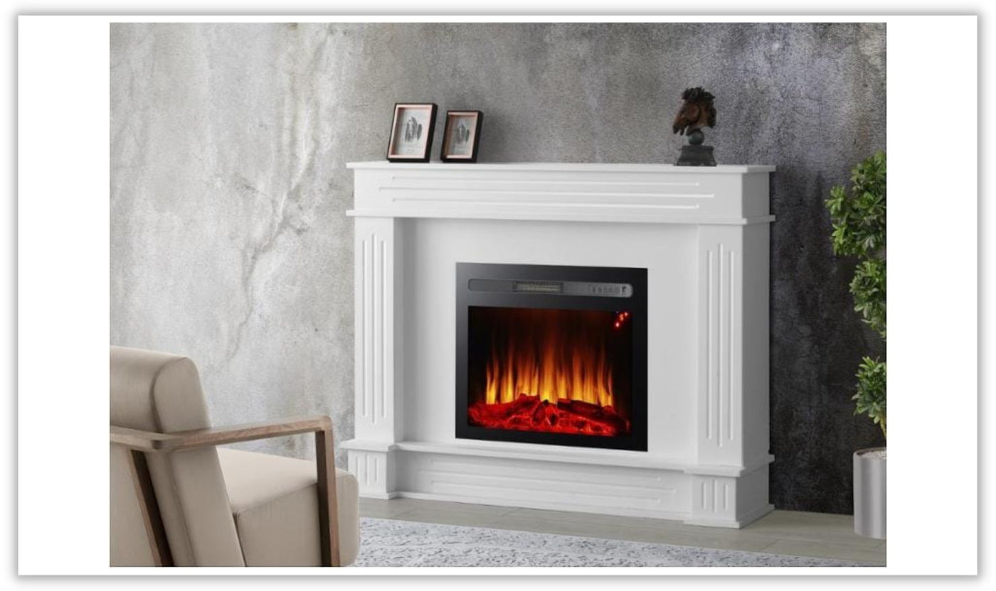 Sophia White Traditional Mantle w/Log Fireplace