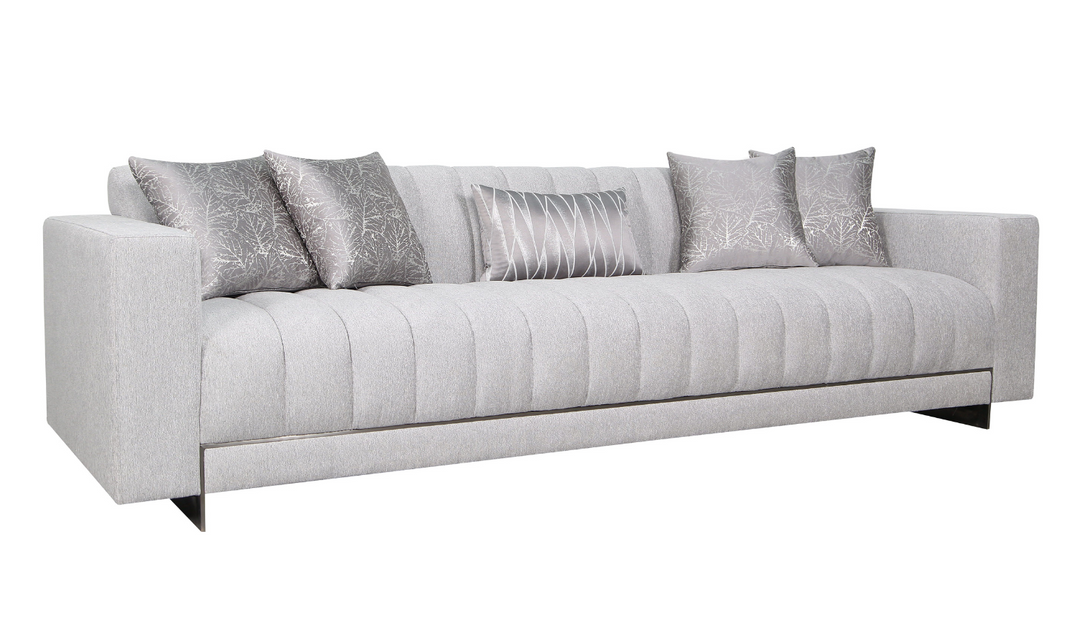 Gio Italia Talento 3-Seater Long Tufted Gray Fabric Sofa with Track Arms