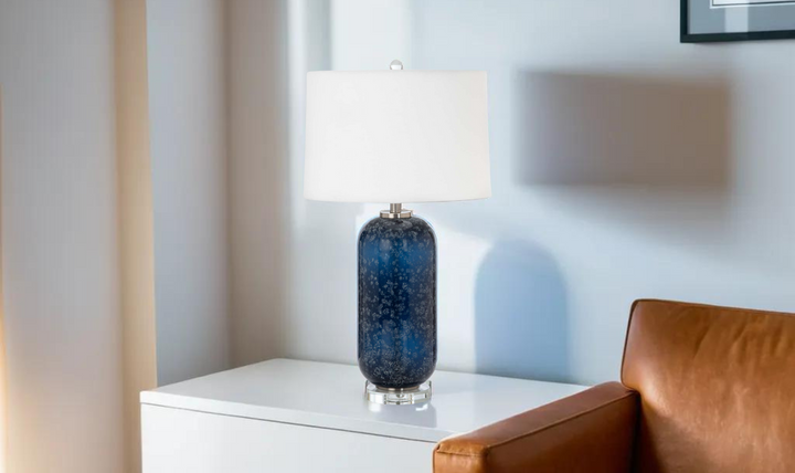 Tootsie 30" Blue Glass Table Lamp w/ Crystal Base, (Set of 2)