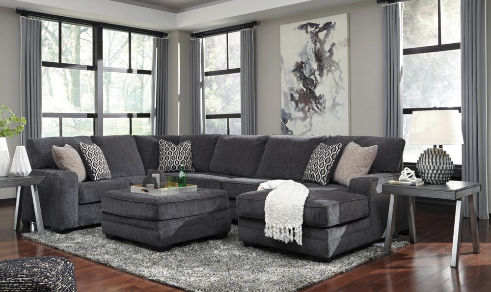 Ashley  Tracling 3-Piece Fabric Sectional With Chaise In Slate-Leahyco