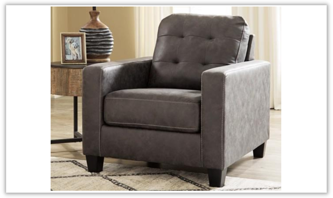 Venaldi Tufted Back Leather Chair in Gunmetal Gray