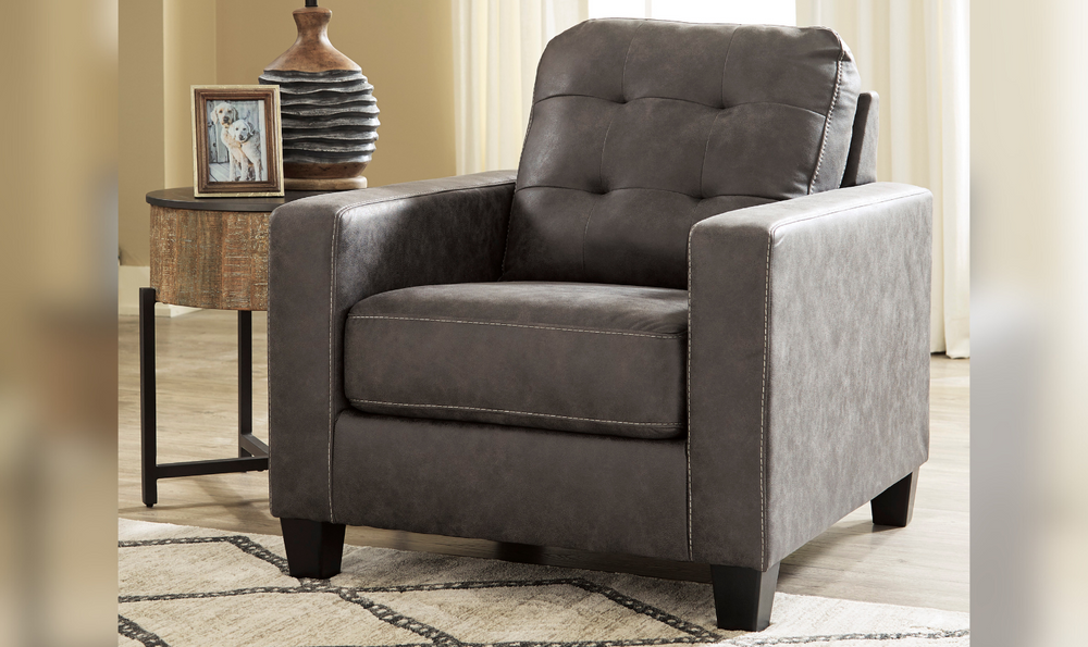 Venaldi Tufted Back Leather Chair in Gunmetal Gray-Leahyco