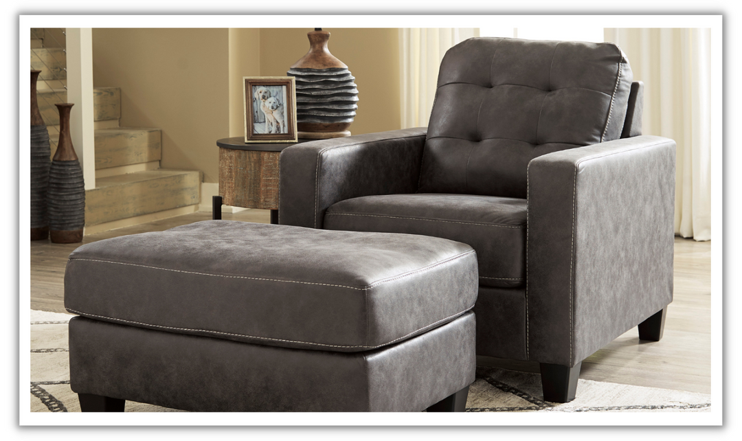 Venaldi Tufted Back Leather Chair in Gunmetal Gray-Leahyco