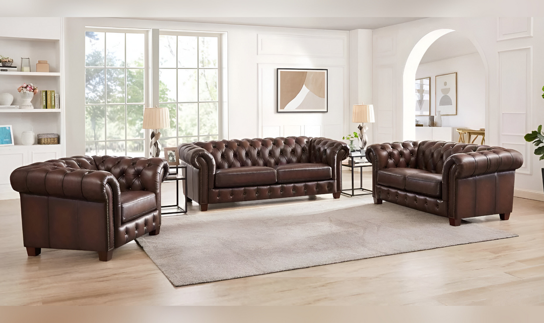 Versailles 2-Seater Leather Loveseat With Rolled Arms-Leahyco 