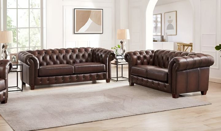 Versailles 2-Seater Leather Loveseat With Rolled Arms-Leahyco 