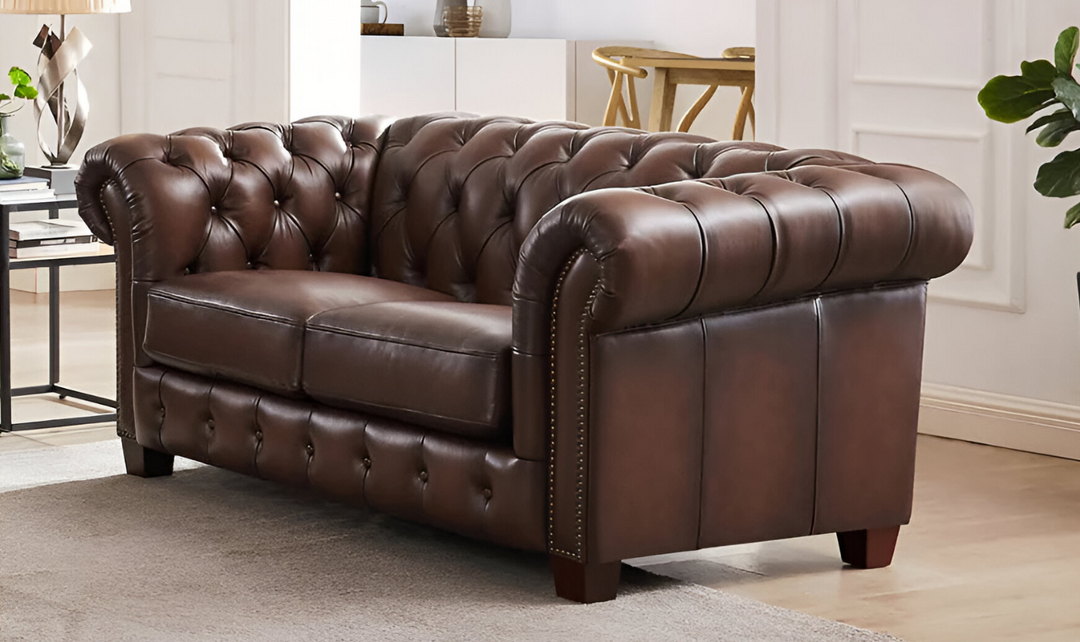 Versailles 2-Seater Leather Loveseat With Rolled Arms-Leahyco 