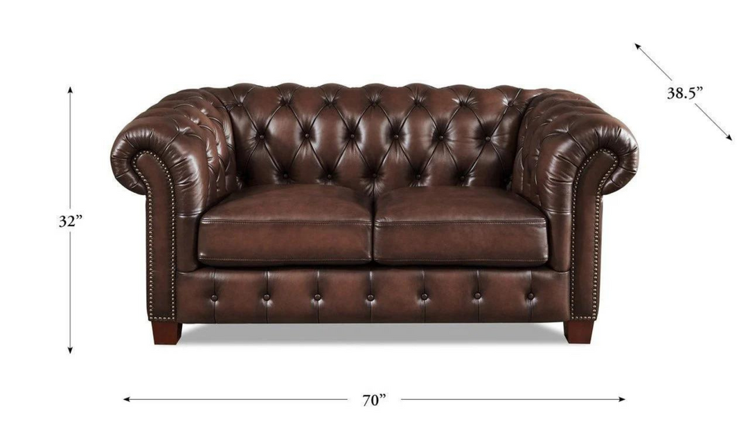 Versailles 2-Seater Leather Loveseat With Rolled Arms-Leahyco 