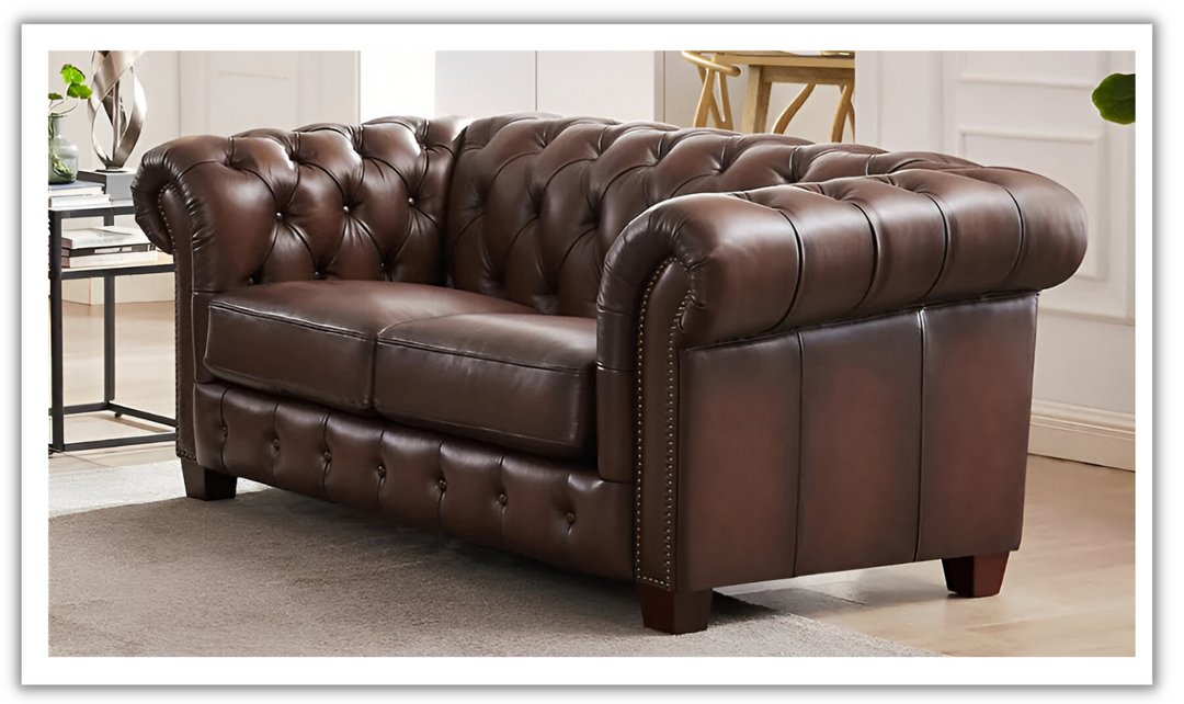 Versailles 2-Seater Leather Loveseat With Rolled Arms-Leahyco 