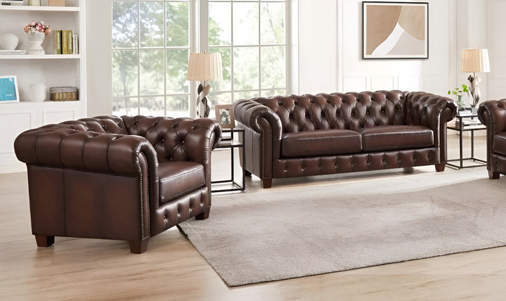 Versailles Leather Chair With Rolled Arms-Leahyco