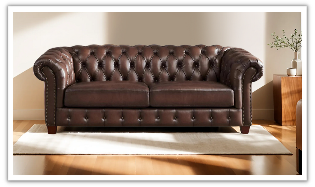 Versailles 2-Seater Leather Sofa With Rolled Arms-Leahyco