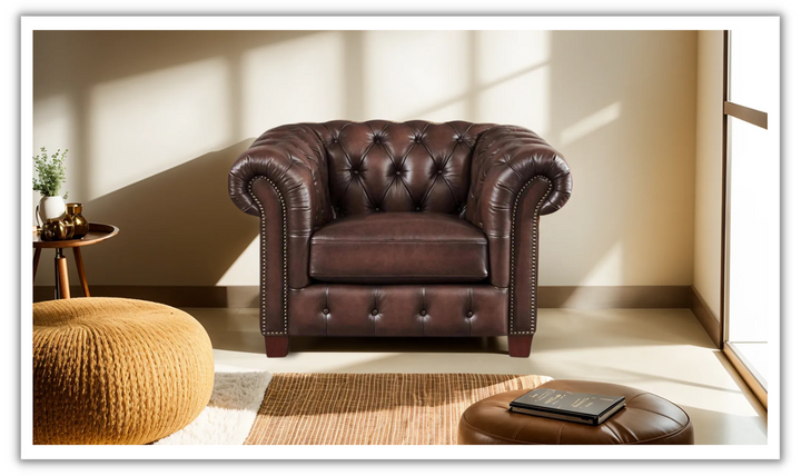 Versailles Leather Chair With Rolled Arms-Leahyco