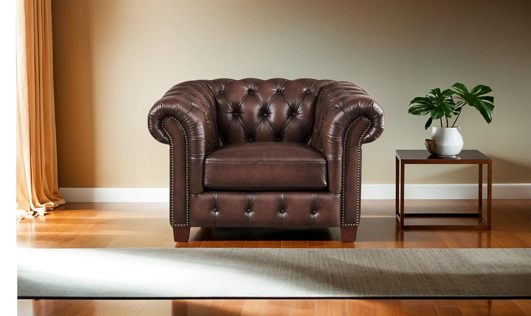 Versailles Leather Chair With Rolled Arms-Leahyco