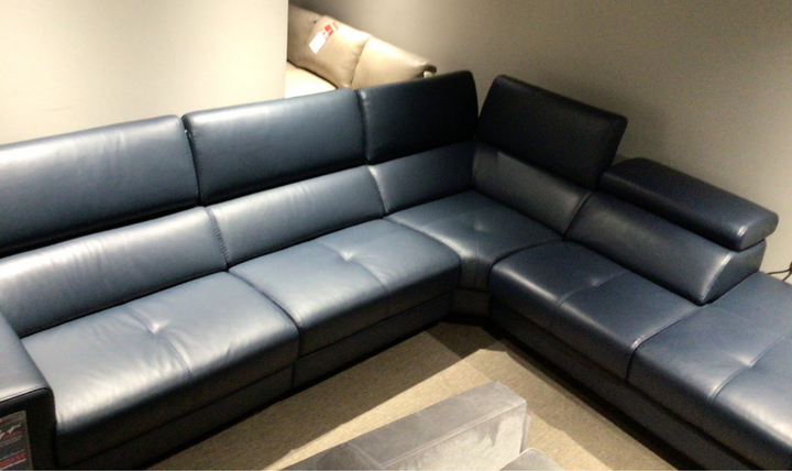 Verso Blue leather 5 seat reclining sectional - Leahyco