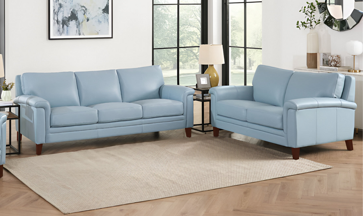 Westcott Leather 2-Seater Loveseat With Wooden Legs-Leahyco