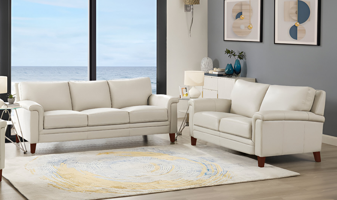 Westcott Leather 2-Seater Loveseat With Wooden Legs-Leahyco