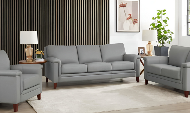 Westcott Leather 3-Seater Sofa With Wooden Legs