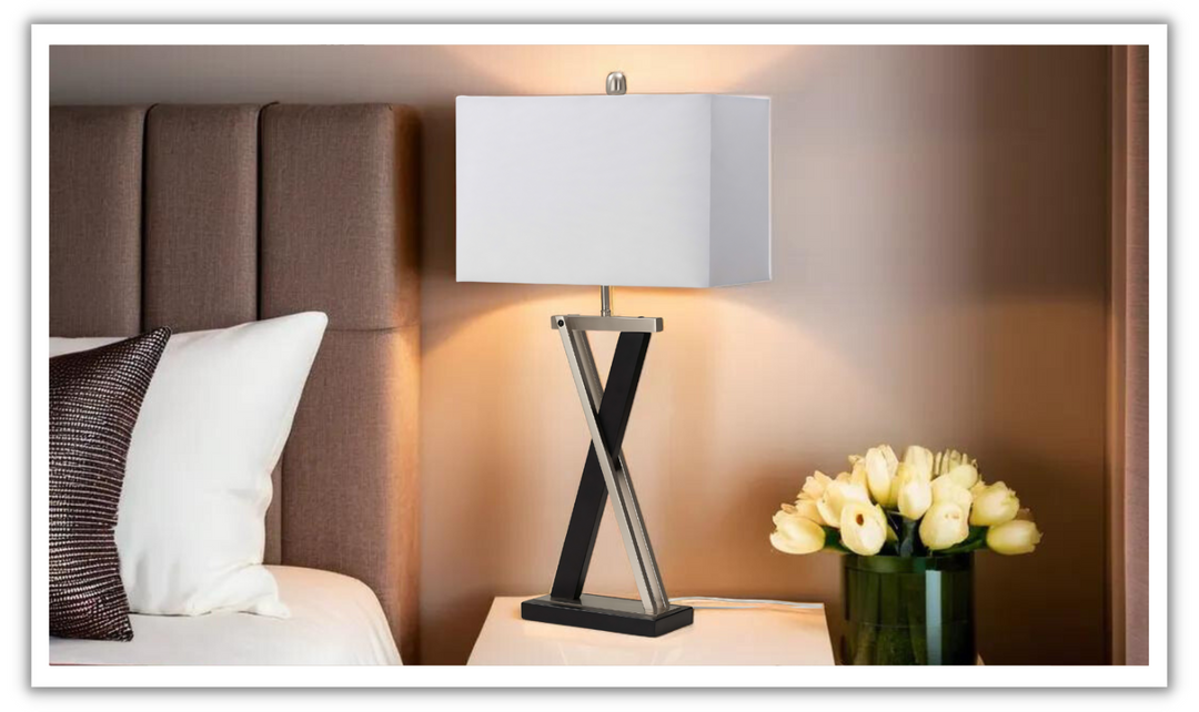 X Shape 28.5” Black and Silver Metal Table lamp (Set of 2)-Leahyco