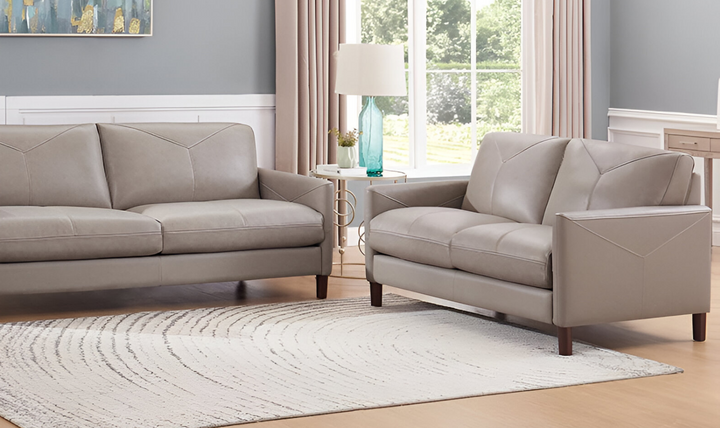 Yorkdale Leather 2-Seater Loveseat In Track Arms-Leahyco 