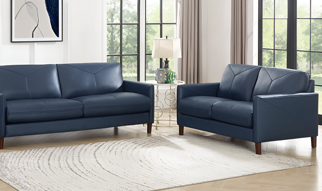 Yorkdale Leather 2-Seater Loveseat In Track Arms-Leahyco 