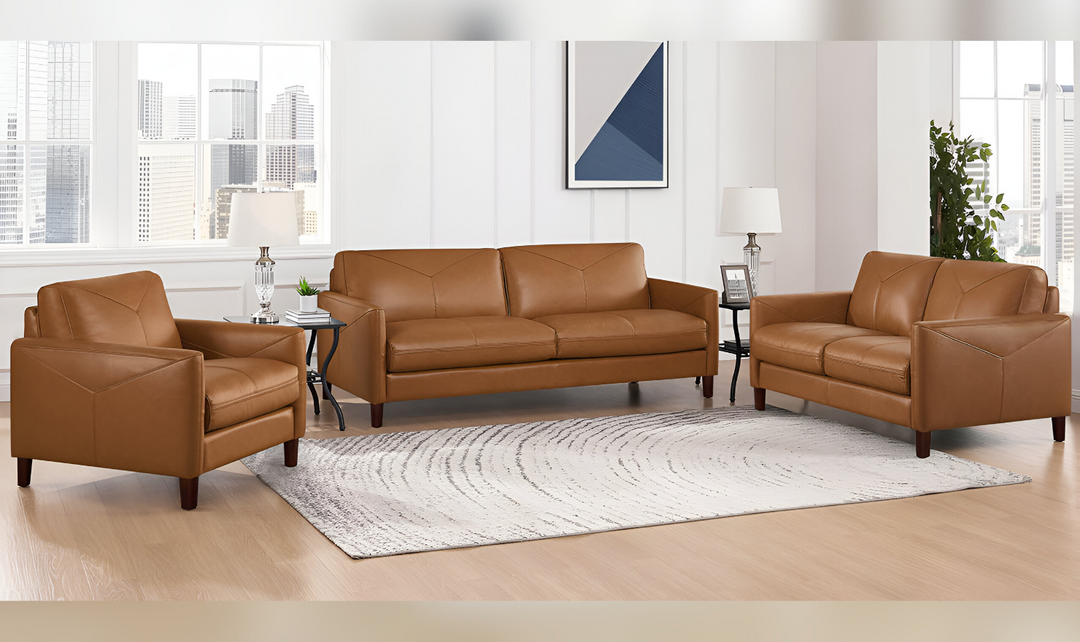 Yorkdale Leather 2-Seater Loveseat In Track Arms-Leahyco 