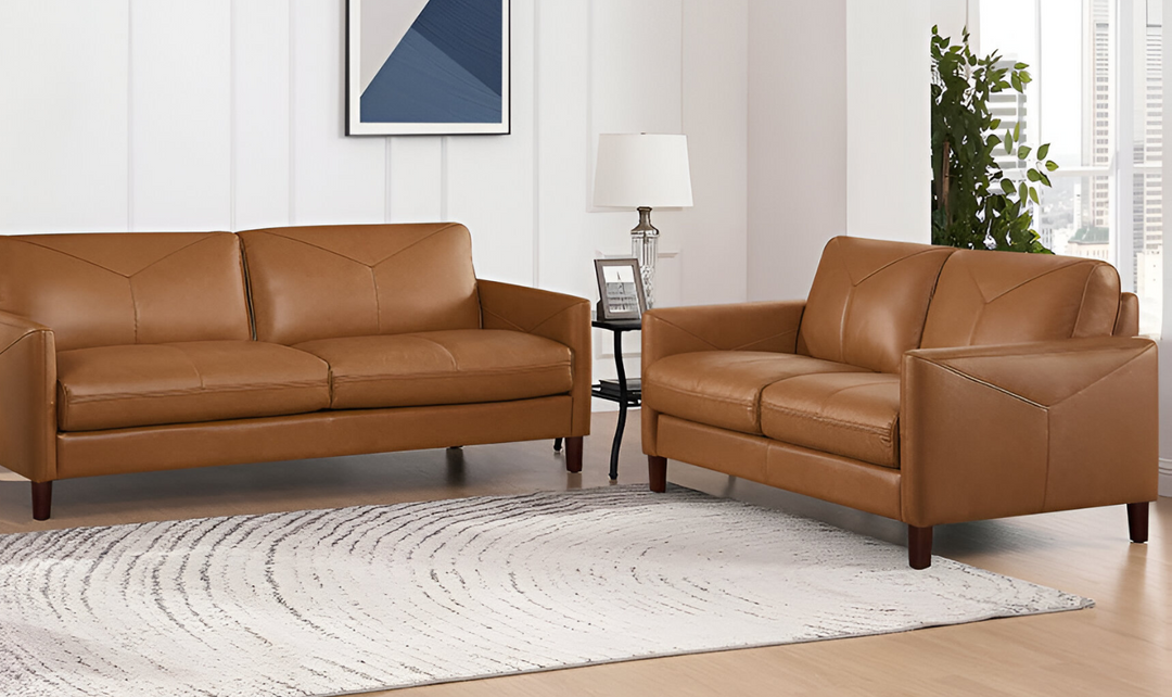 Yorkdale Leather 2-Seater Loveseat In Track Arms-Leahyco 