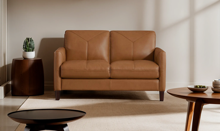 Yorkdale Leather 2-Seater Loveseat In Track Arms-Leahyco 