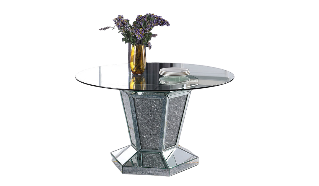 Cosmos Diva Modern Silver Glass Dining Table with Crystal Base