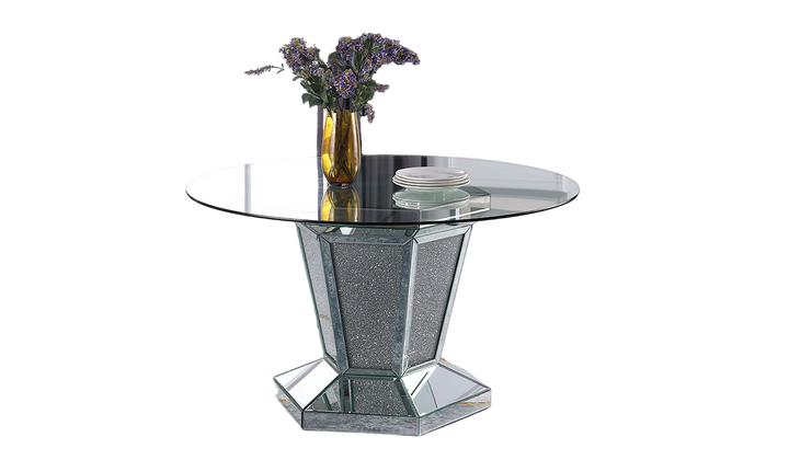 Cosmos Diva Modern Silver Glass Dining Table with Crystal Base