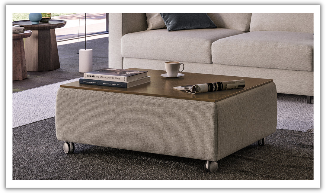 Luonto Functional Coffee Table w/ Wood Top & Storage-Leahyco