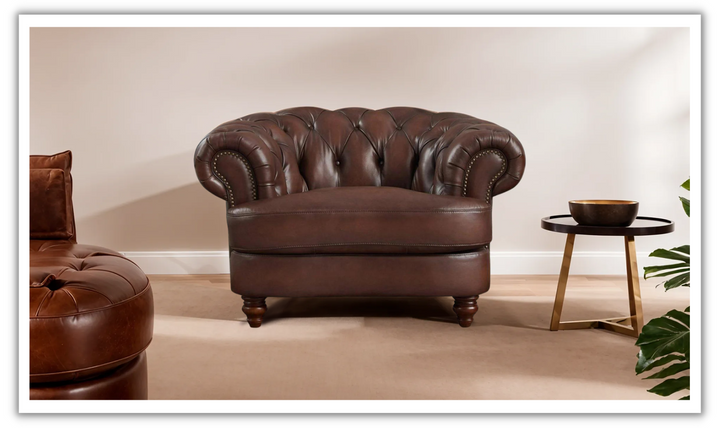 Newport Leather Chair With Wooden Legs-Leahyco