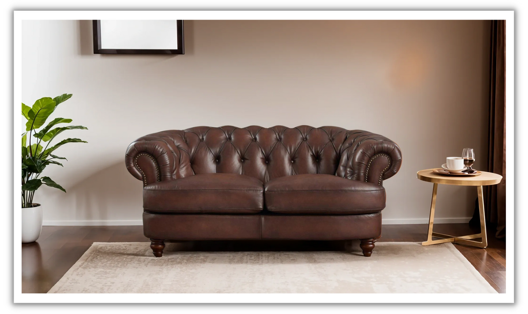 Newport Leather 2-Seater Loveseat With Wooden Legs-Leahyco