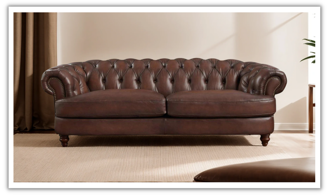 Newport Leather 2-Seater Sofa With Wooden Legs-Leahyco