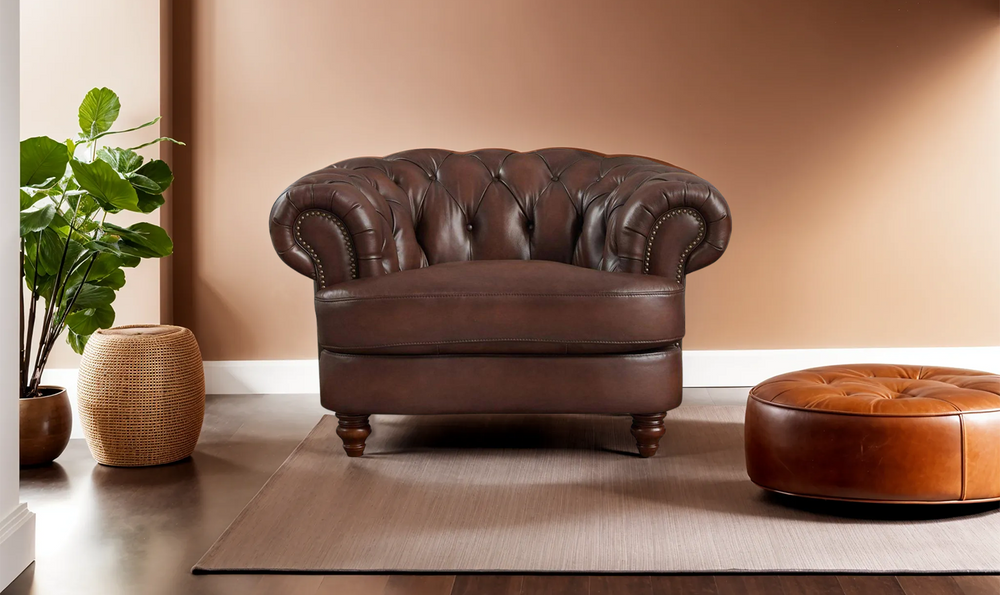 Newport Leather Chair With Wooden Legs-Leahyco