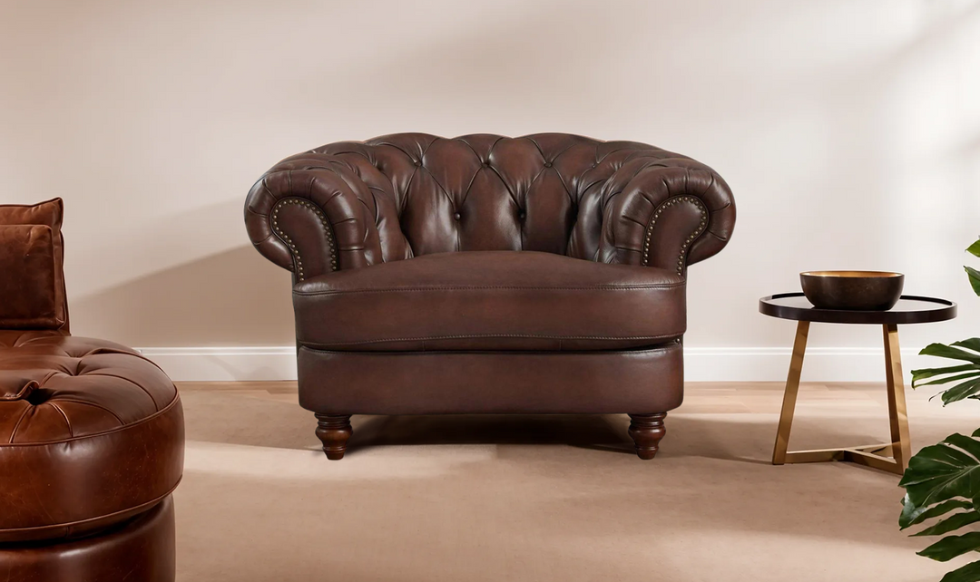 Newport Leather Chair With Wooden Legs-Leahyco