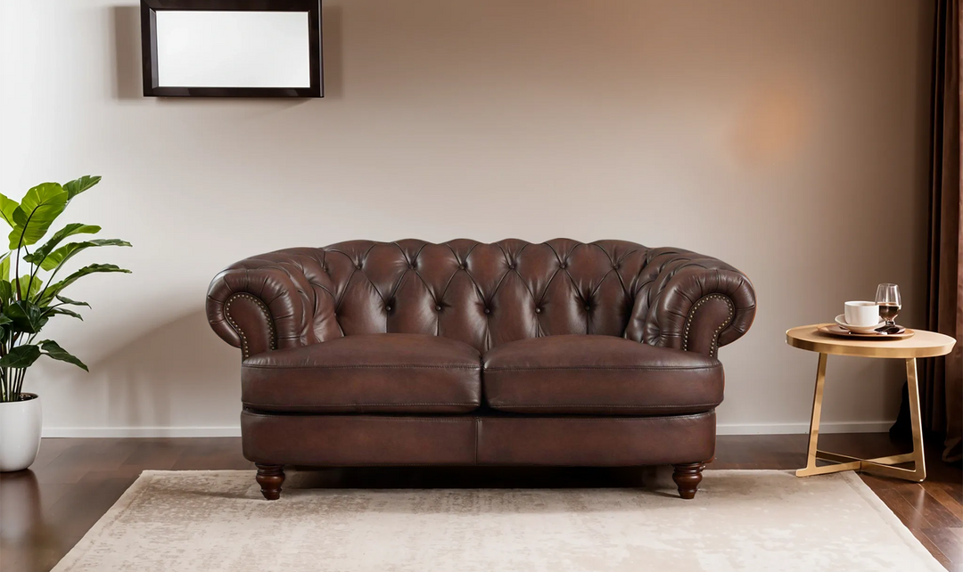 Newport Leather 2-Seater Loveseat With Wooden Legs-Leahyco