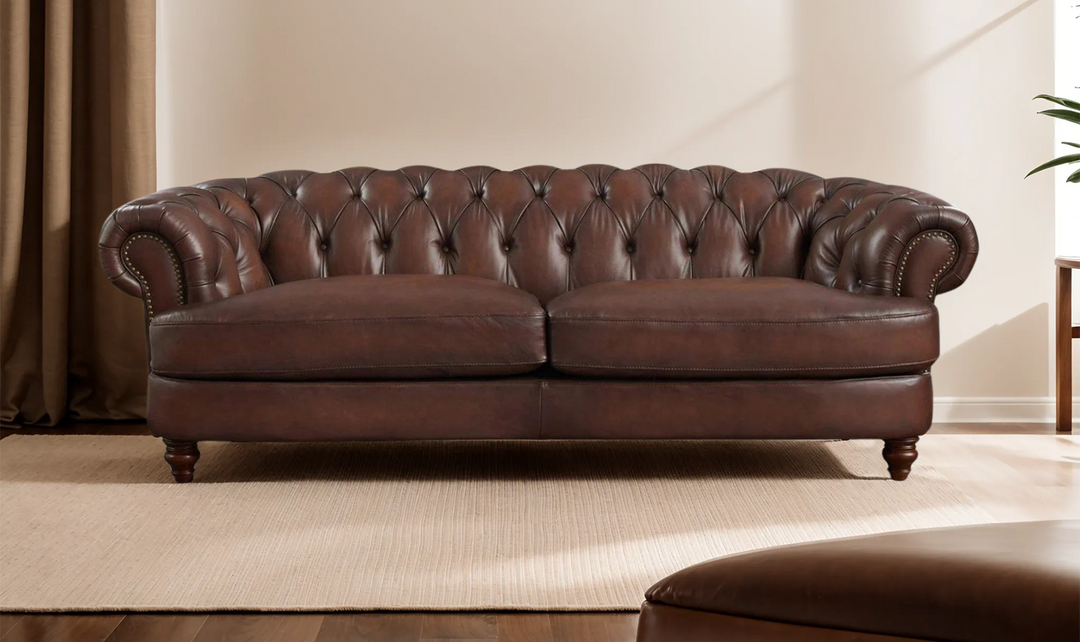 Newport Leather 2-Seater Sofa With Wooden Legs-Leahyco