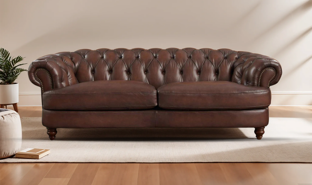 Newport Leather 2-Seater Sofa With Wooden Legs-Leahyco