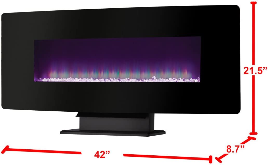 Coraline 48" Curved Front Wall Mount Electric Fireplace with Black Glass-Fireplaces-Leahyco