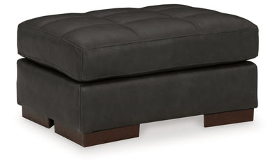 Luigi Black Leather Rectangle Ottoman