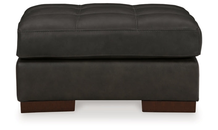 Luigi Black Leather Rectangle Ottoman