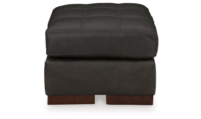 Luigi Black Leather Rectangle Ottoman