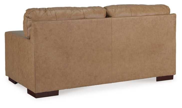 Lombardia Brown Leather Loveseat with Track Arms