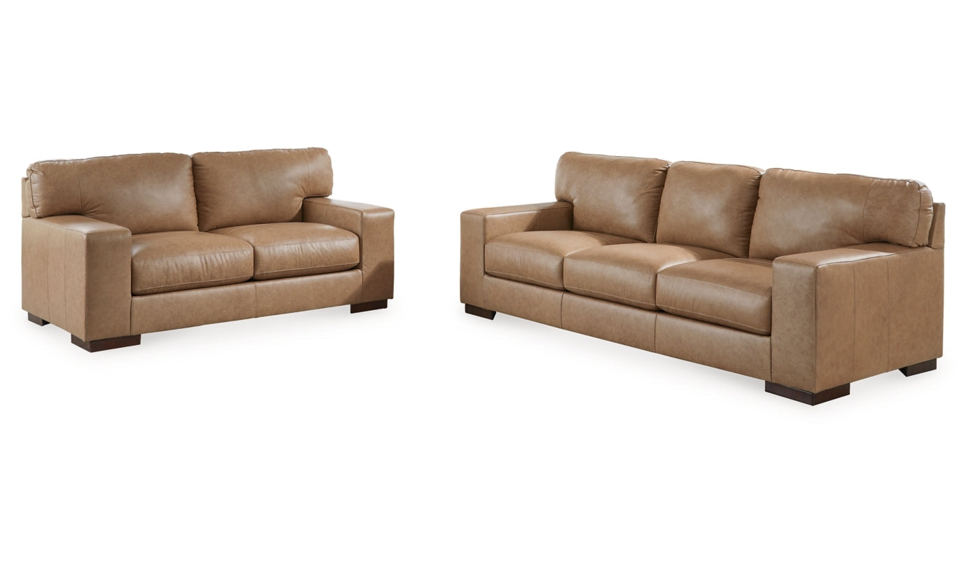 Lombardia stationary brown leather living room set