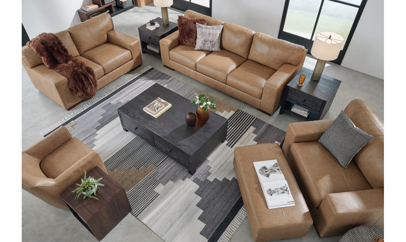 Lombardia stationary brown leather living room set