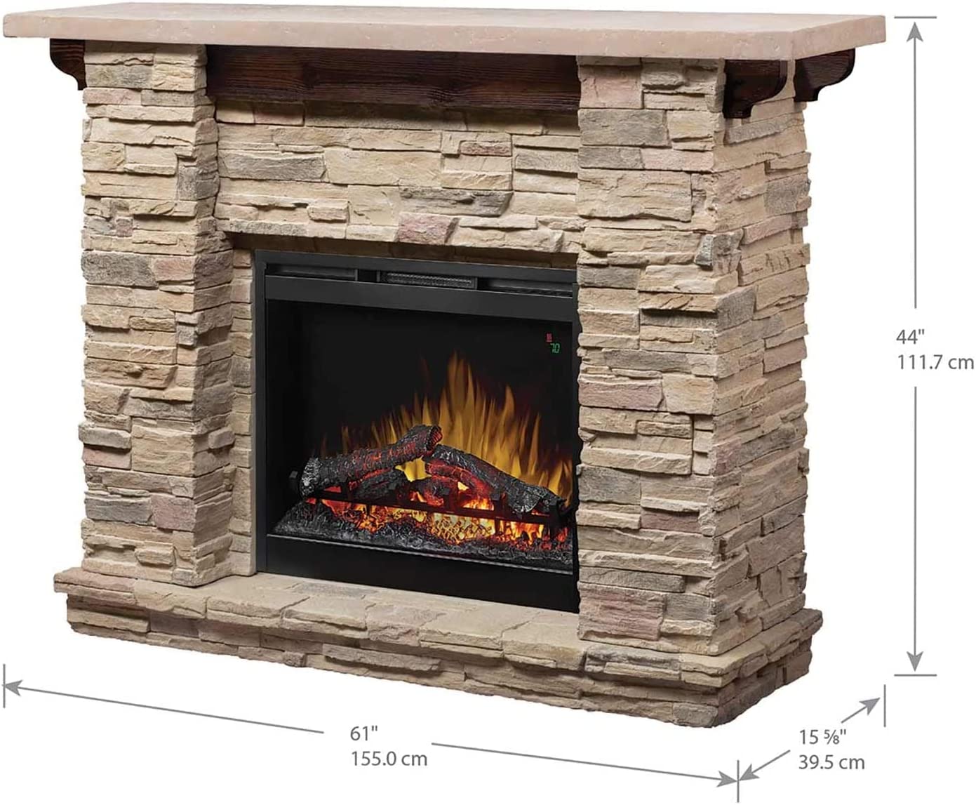 Fieldstone Natural Man-made Stone Mantel Fireplace with Log-Fireplaces-Leahyco