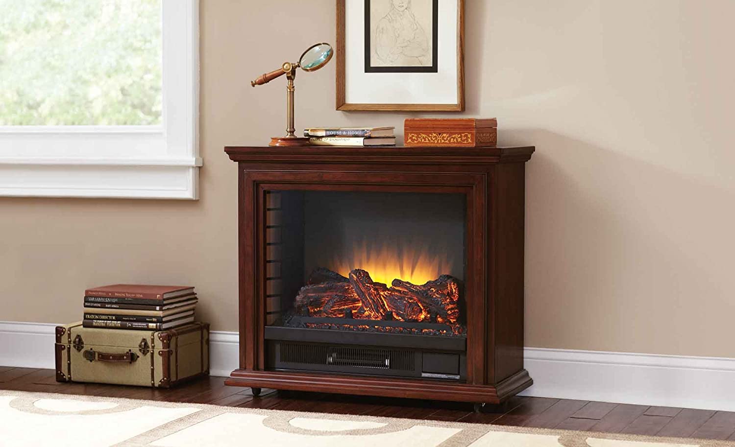 Dawson 32” Mobile Infrared Electric Fireplace in Cherry-Fireplaces-Leahyco