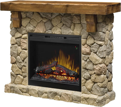 Fieldstone Natural Man-made Stone Mantel Fireplace with Log-Fireplaces-Leahyco