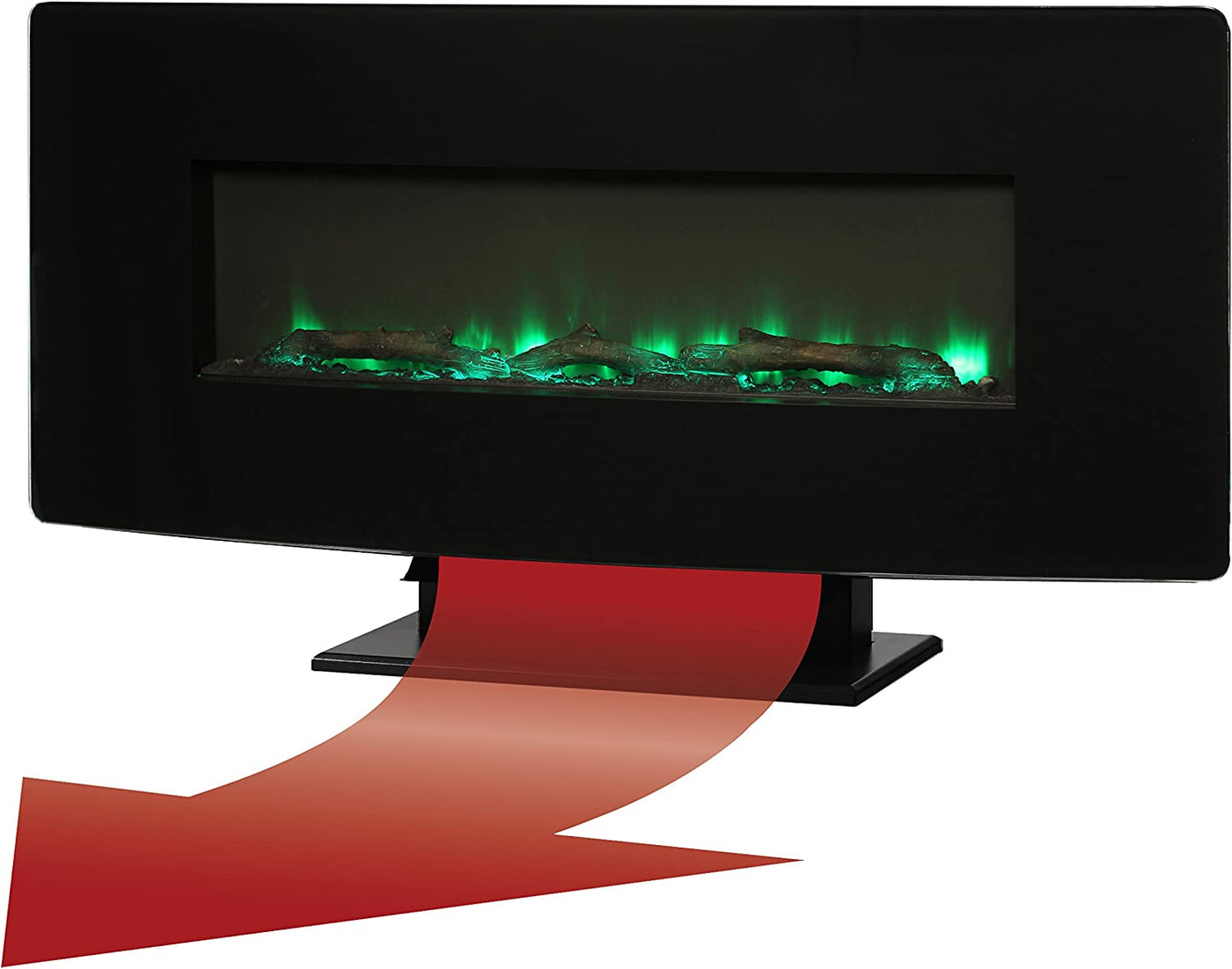 Coraline 48" Curved Front Wall Mount Electric Fireplace with Black Glass-Fireplaces-Leahyco