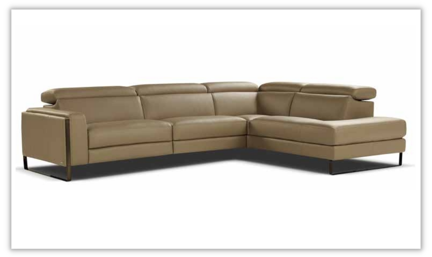 Pier Brown Leather Sectional Chaise with Adjustable Headrest